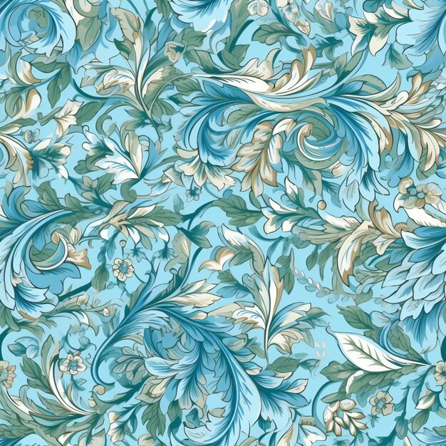 Photo a close up of a blue and gold floral pattern on a blue background generative ai