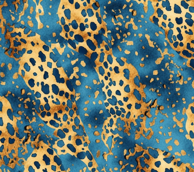 A close up of a blue and gold leopard print fabric generative ai