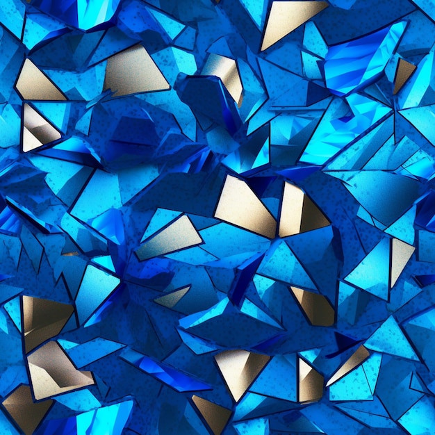 A close up of a blue and gold mosaic background with a lot of diamonds generative ai
