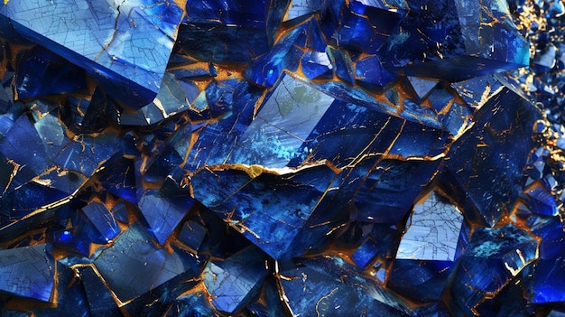 a close up of a blue and gold stone with a black background generative ai