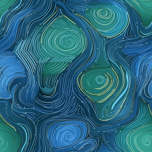 A close up of a blue and green abstract painting with swirls generative ai