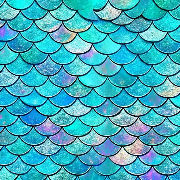 Photo a close up of a blue and green fish scale pattern generative ai