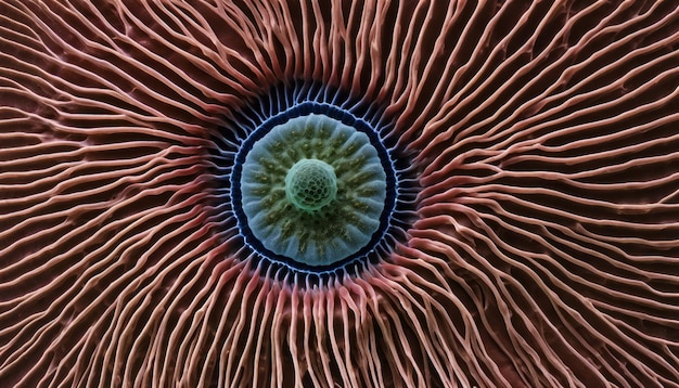 A close up of a blue and green organism