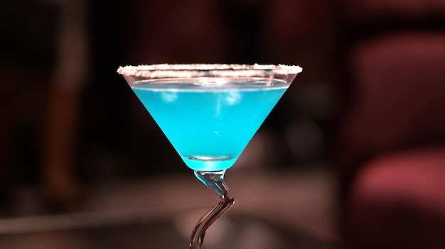 Close-up of blue kamikaze cocktail in mocktail party glass