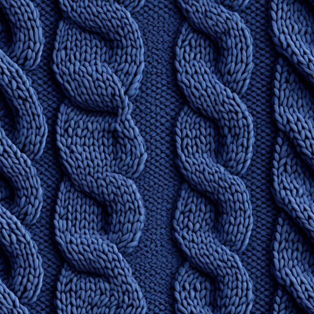Близкий взгляд на синее вязанное одеяло с плетеным дизайном