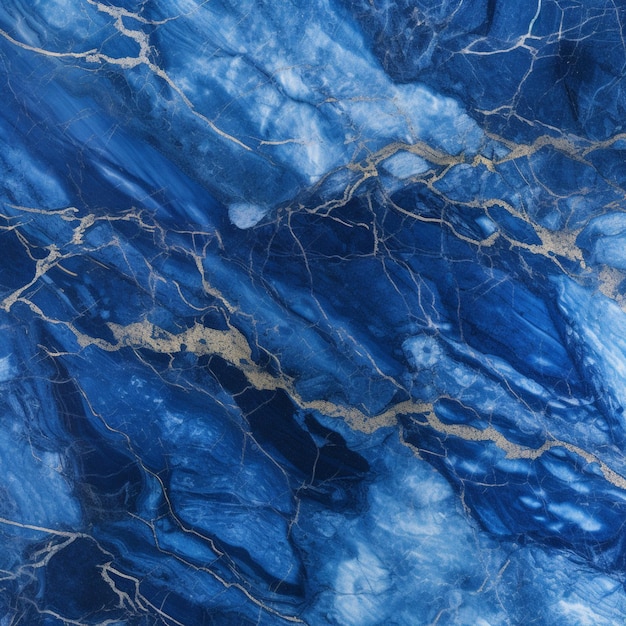 A close up of a blue marble with gold streaks generative ai