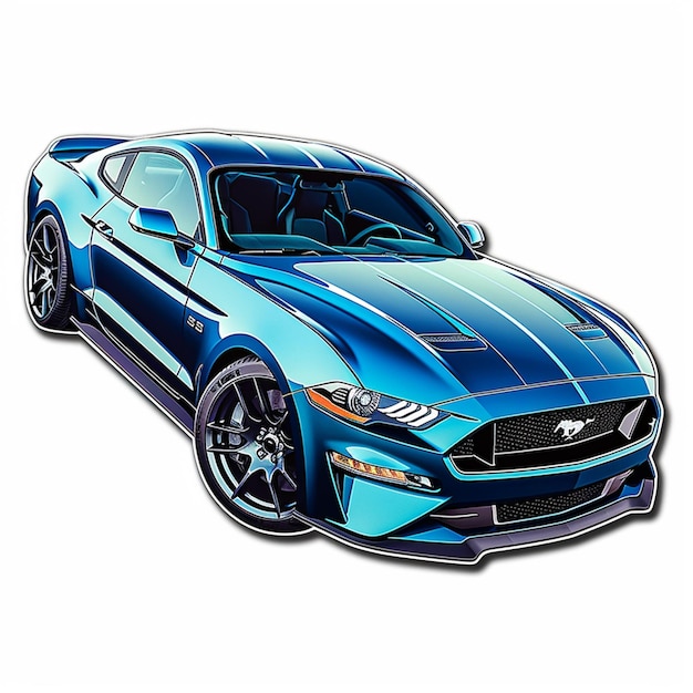 a close up of a blue mustang car on a white background generative ai