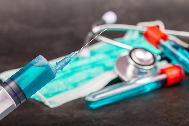 Close-up of blue objects on table