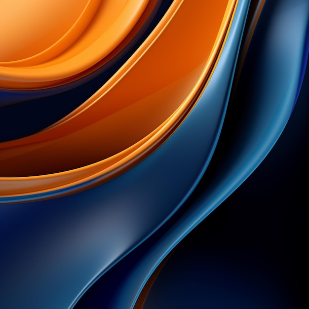близкий вид синего и оранжевого абстрактного фона с изогнутым дизайном генеративной ай
