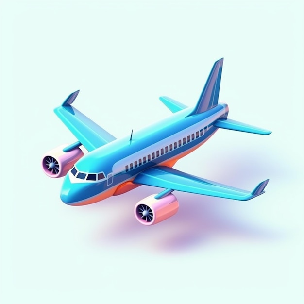 A close up of a blue and orange airplane on a white background generative ai