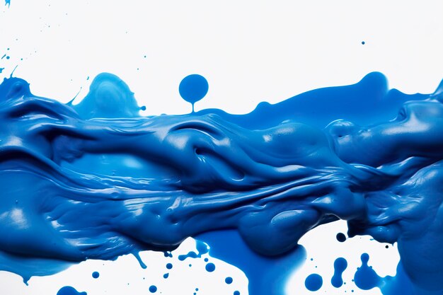 Close up of blue paint shapes on white background with copy space ai generative