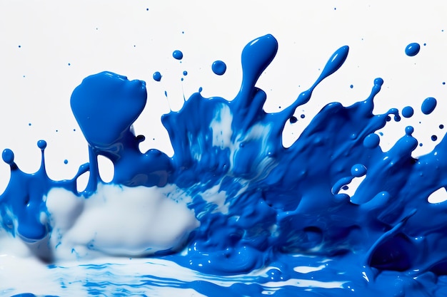 Close up of blue paint shapes on white background with copy space AI Generative