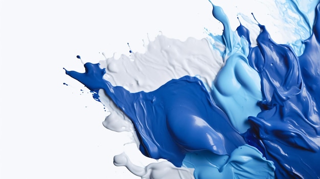 close up of blue paint shapes on white background