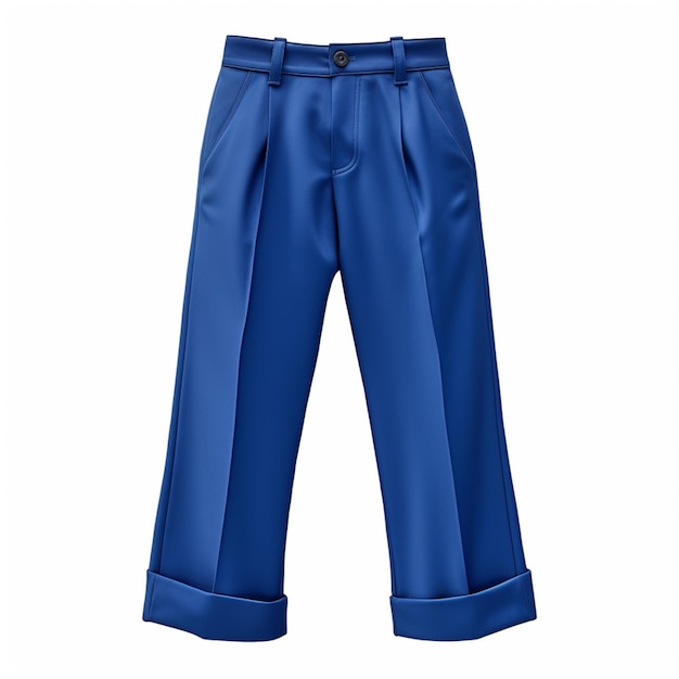 a close up of a blue pants with a belt on a white background generative ai