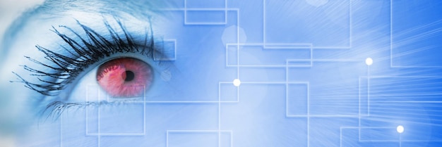 Крупный план голубого и розового глаза с синим смарт-технологическим переходом