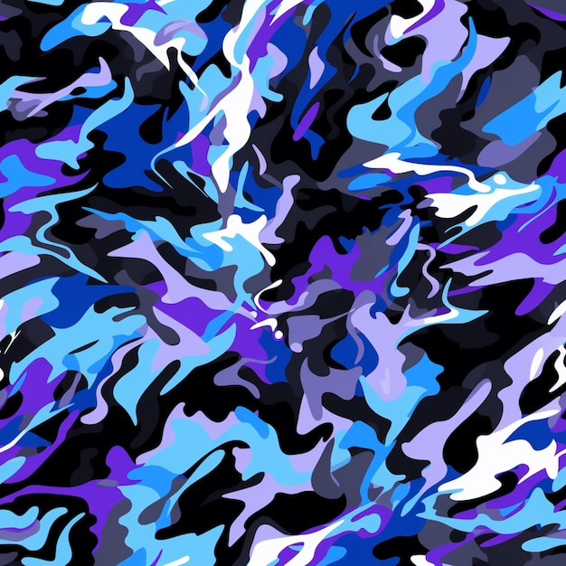 A close up of a blue and purple camouflage print fabric generative ai