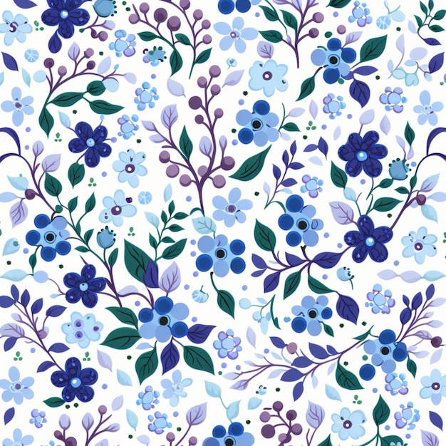 Photo a close up of a blue and purple floral pattern on a white background generative ai