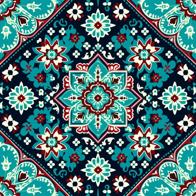 A close up of a blue and red floral pattern generative ai