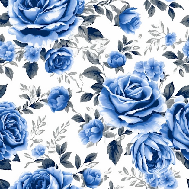 Photo a close up of a blue rose pattern on a white background generative ai