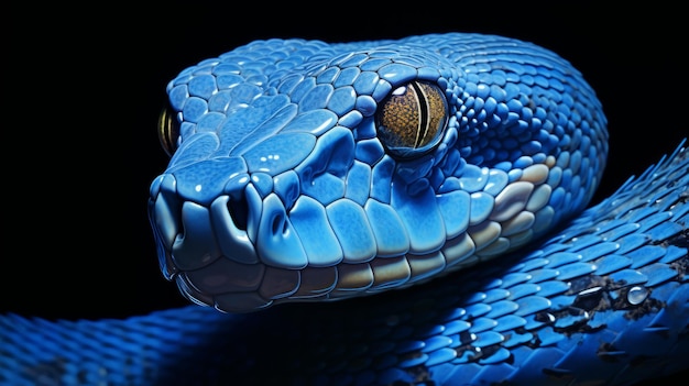 Photo a close up of a blue snake's head