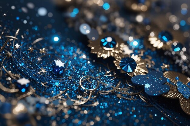 Close up on blue sparks and glitter