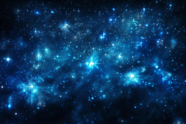 많은 별들로 가득 찬 파란색 별 하늘의 클로즈업