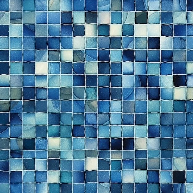 A close up of a blue tiled wall with a white border generative ai