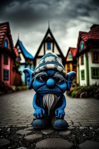 A close up of blue trolly gnome with on it generative ai