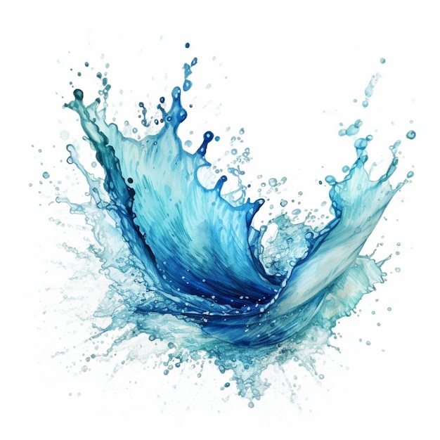 a close up of a blue water splash with bubbles on a white background generative ai