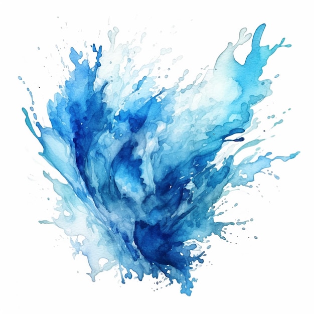 白い背景に青い水彩スプラッシュ絵画のクローズアップ生成AI
