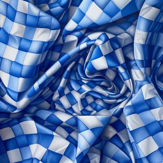 A close up of a blue and white checkered fabric generative ai