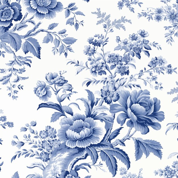 a close up of a blue and white floral pattern on a wall generativ ai