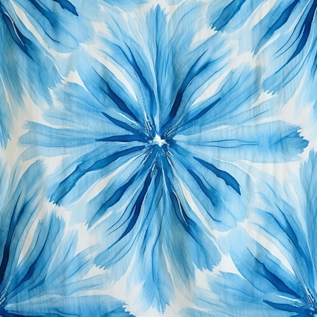 A close up of a blue and white floral print on a curtain generative ai