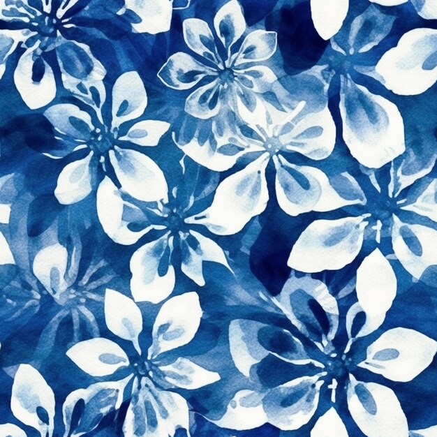 A close up of a blue and white floral print fabric generative ai