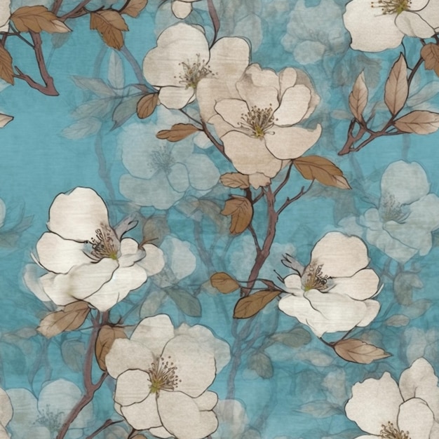 A close up of a blue and white floral print fabric generative ai