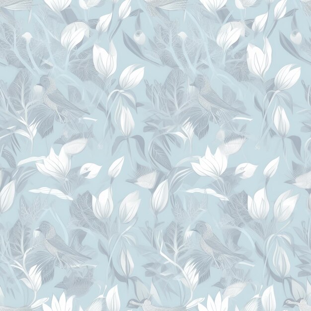 Photo a close up of a blue and white floral wallpaper generative ai