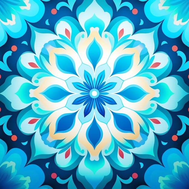 A close up of a blue and white flower on a blue background generative ai