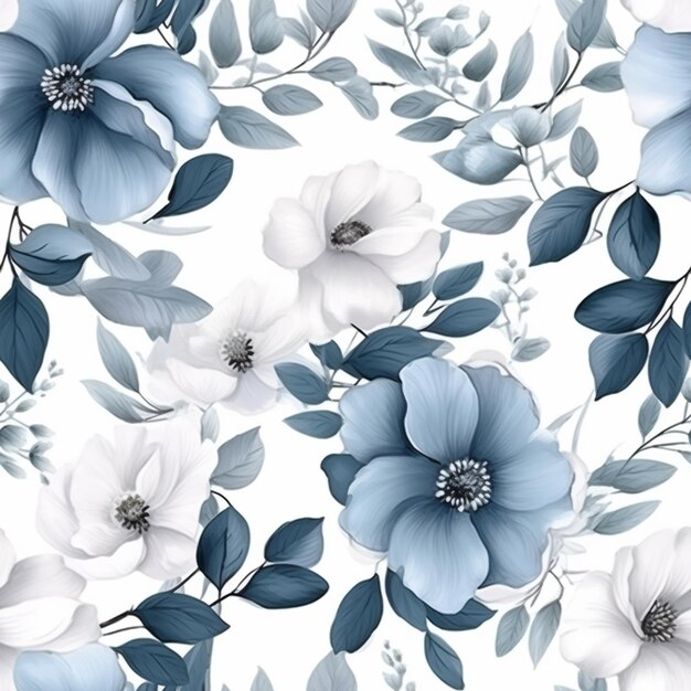 a close up of a blue and white flower pattern on a white background generative ai