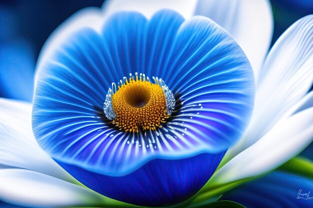 Close up of blue and white iris flower digital art