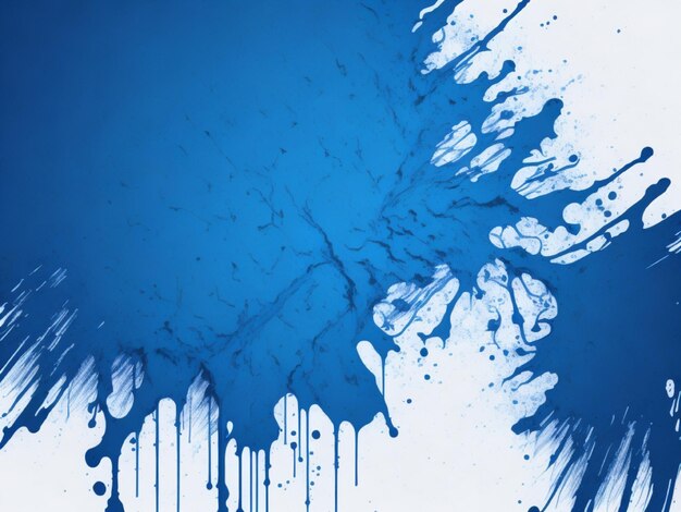 A close up of a blue and white paint grunge splattered wallpaper texture