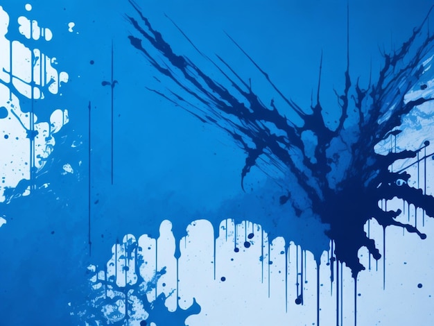 A close up of a blue and white paint grunge splattered wallpaper texture