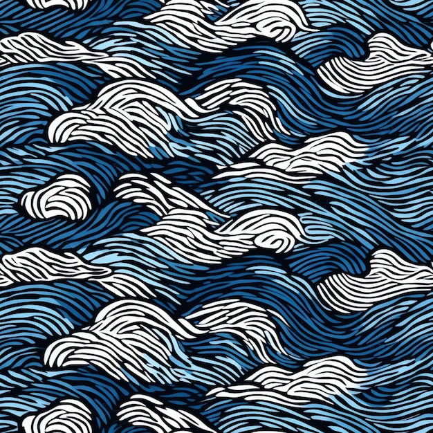 A close up of a blue and white pattern with waves generative ai