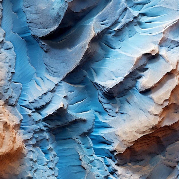 a close up of a blue and white rock formation with a red rock generative ai