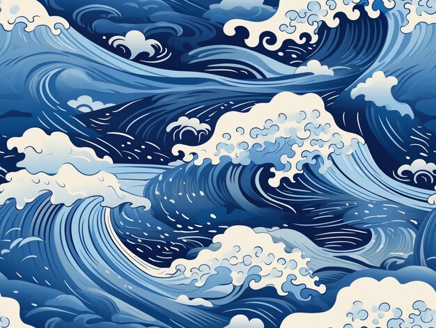 A close up of a blue and white wave pattern with clouds generative ai