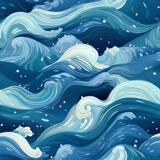 a close up of a blue and white wave pattern with white dots generative ai