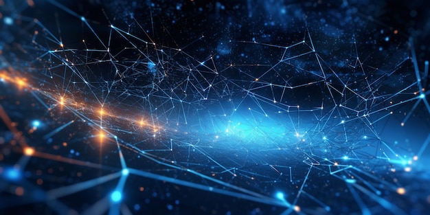 線と点の生成 ai を持つ青と黄色の抽象的な背景のクローズ アップ