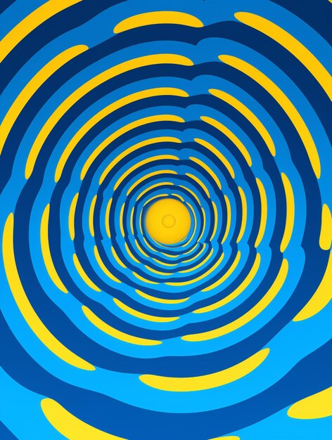 a close up of a blue and yellow spiral design with a yellow center generative ai