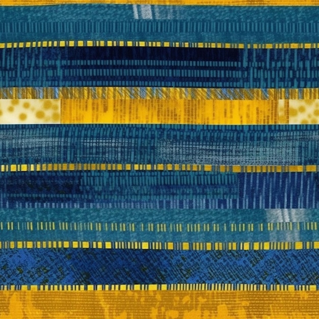 A close up of a blue and yellow striped fabric generative ai