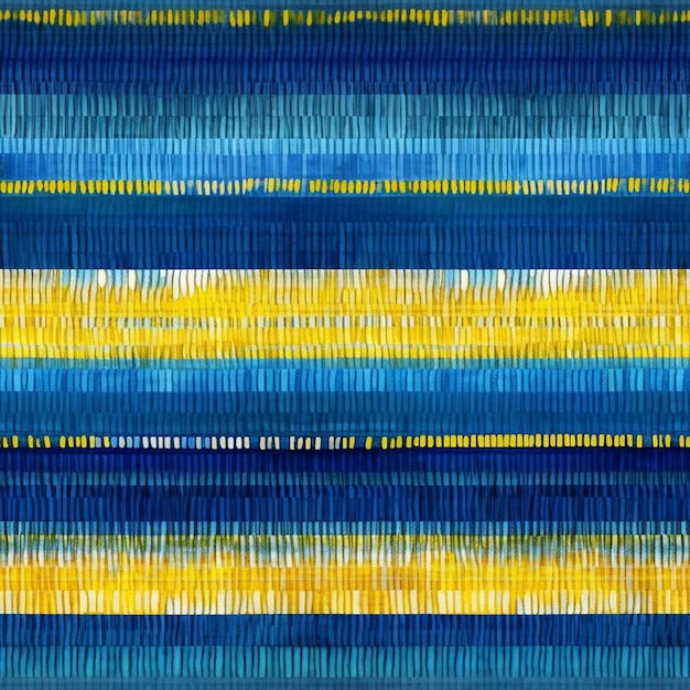 A close up of a blue and yellow striped fabric with a white stripe generative ai