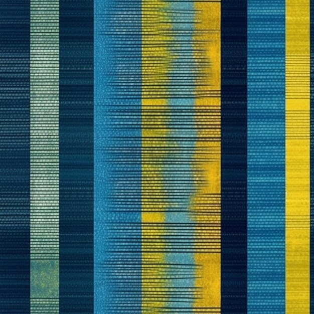 Foto un primo piano di un tappeto a strisce blu e giallo con una striscia gialla generativa ai
